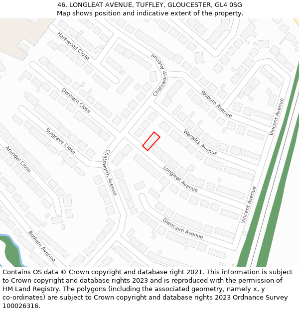 46, LONGLEAT AVENUE, TUFFLEY, GLOUCESTER, GL4 0SG: Location map and indicative extent of plot