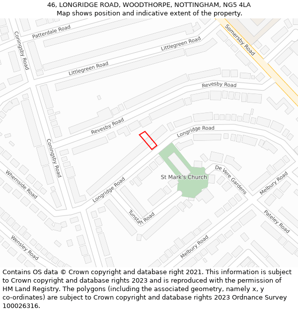 46, LONGRIDGE ROAD, WOODTHORPE, NOTTINGHAM, NG5 4LA: Location map and indicative extent of plot