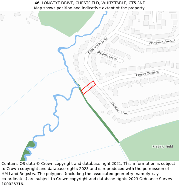 46, LONGTYE DRIVE, CHESTFIELD, WHITSTABLE, CT5 3NF: Location map and indicative extent of plot