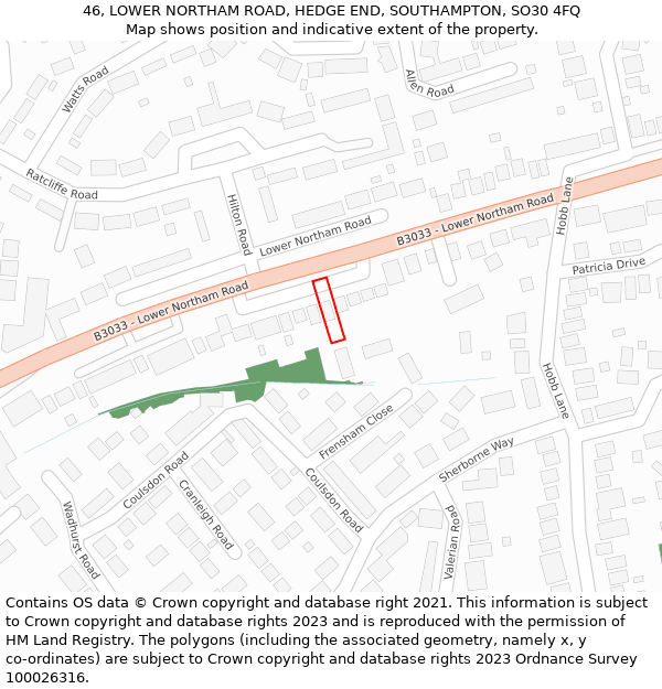 46, LOWER NORTHAM ROAD, HEDGE END, SOUTHAMPTON, SO30 4FQ: Location map and indicative extent of plot