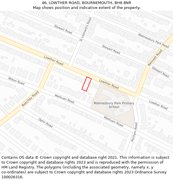 46, LOWTHER ROAD, BOURNEMOUTH, BH8 8NR: Location map and indicative extent of plot