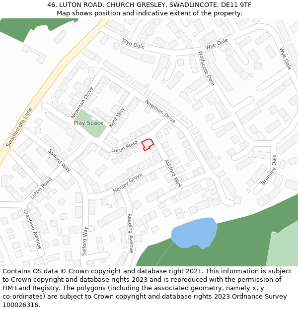46, LUTON ROAD, CHURCH GRESLEY, SWADLINCOTE, DE11 9TF: Location map and indicative extent of plot