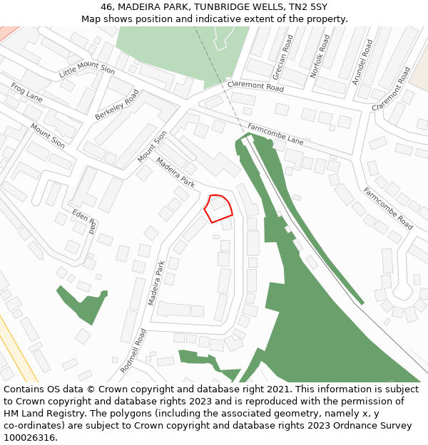 46, MADEIRA PARK, TUNBRIDGE WELLS, TN2 5SY: Location map and indicative extent of plot