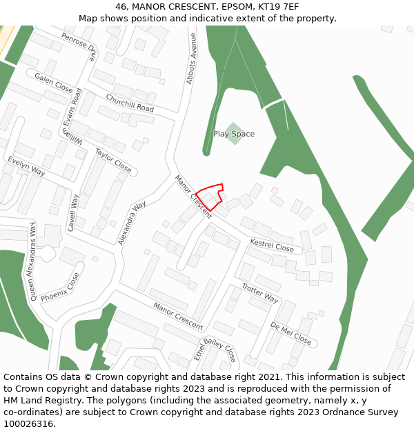 46, MANOR CRESCENT, EPSOM, KT19 7EF: Location map and indicative extent of plot