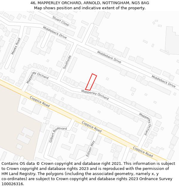 46, MAPPERLEY ORCHARD, ARNOLD, NOTTINGHAM, NG5 8AG: Location map and indicative extent of plot