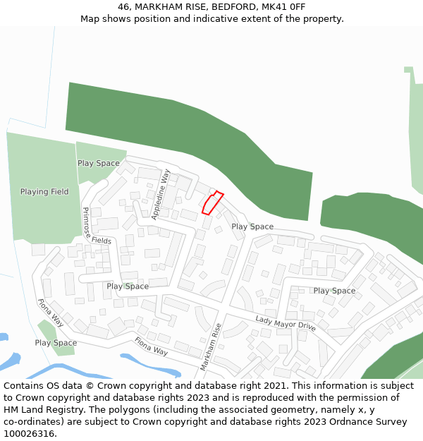 46, MARKHAM RISE, BEDFORD, MK41 0FF: Location map and indicative extent of plot