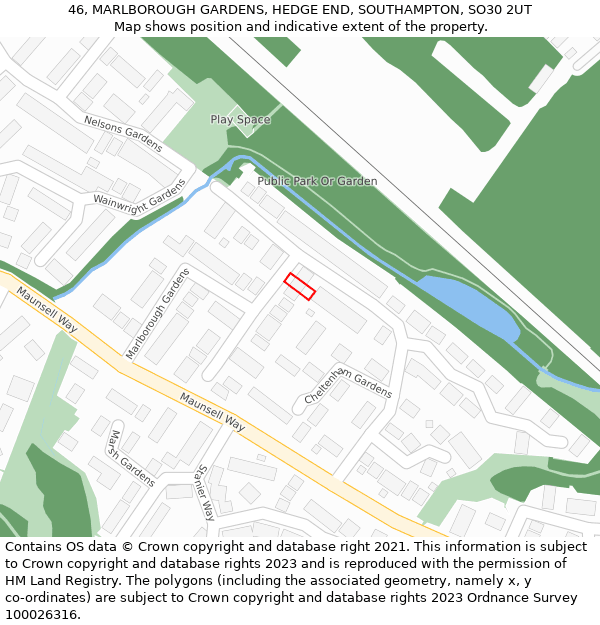 46, MARLBOROUGH GARDENS, HEDGE END, SOUTHAMPTON, SO30 2UT: Location map and indicative extent of plot