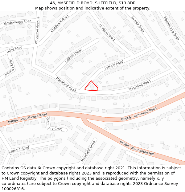 46, MASEFIELD ROAD, SHEFFIELD, S13 8DP: Location map and indicative extent of plot