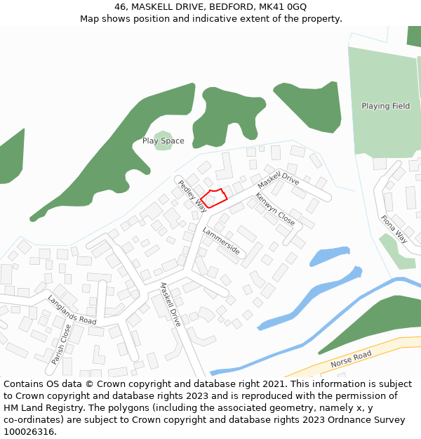 46, MASKELL DRIVE, BEDFORD, MK41 0GQ: Location map and indicative extent of plot