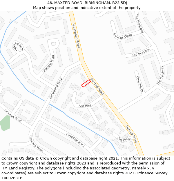 46, MAXTED ROAD, BIRMINGHAM, B23 5DJ: Location map and indicative extent of plot