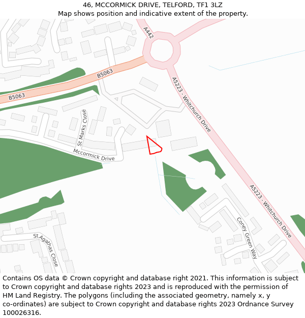 46, MCCORMICK DRIVE, TELFORD, TF1 3LZ: Location map and indicative extent of plot