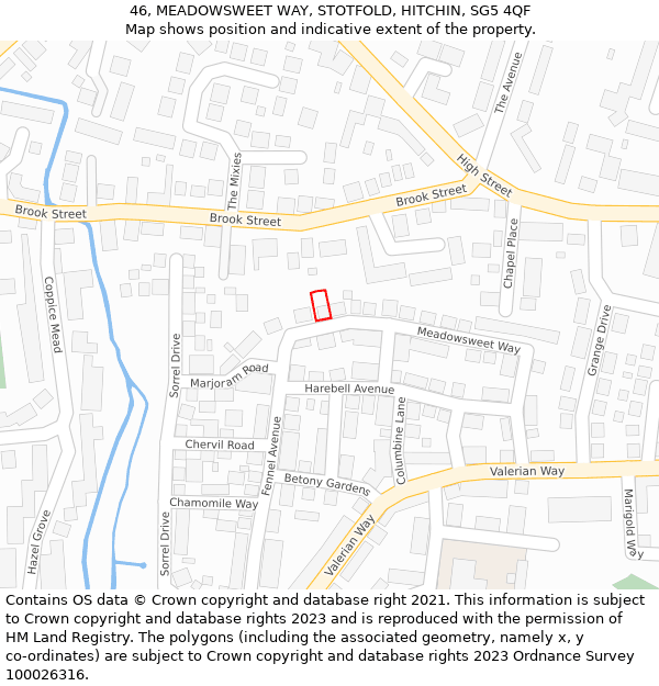 46, MEADOWSWEET WAY, STOTFOLD, HITCHIN, SG5 4QF: Location map and indicative extent of plot