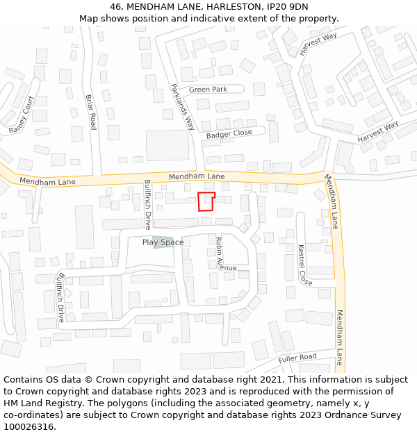 46, MENDHAM LANE, HARLESTON, IP20 9DN: Location map and indicative extent of plot