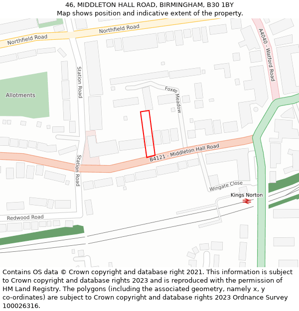 46, MIDDLETON HALL ROAD, BIRMINGHAM, B30 1BY: Location map and indicative extent of plot