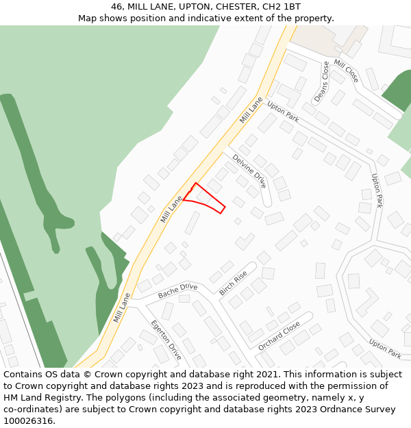 46, MILL LANE, UPTON, CHESTER, CH2 1BT: Location map and indicative extent of plot