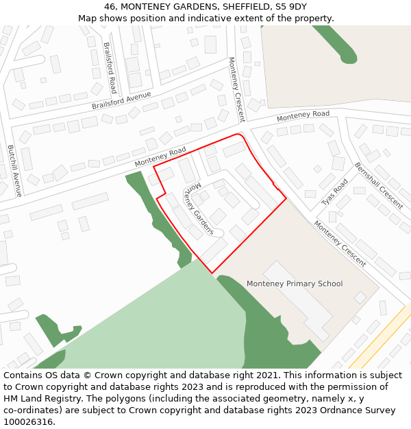 46, MONTENEY GARDENS, SHEFFIELD, S5 9DY: Location map and indicative extent of plot