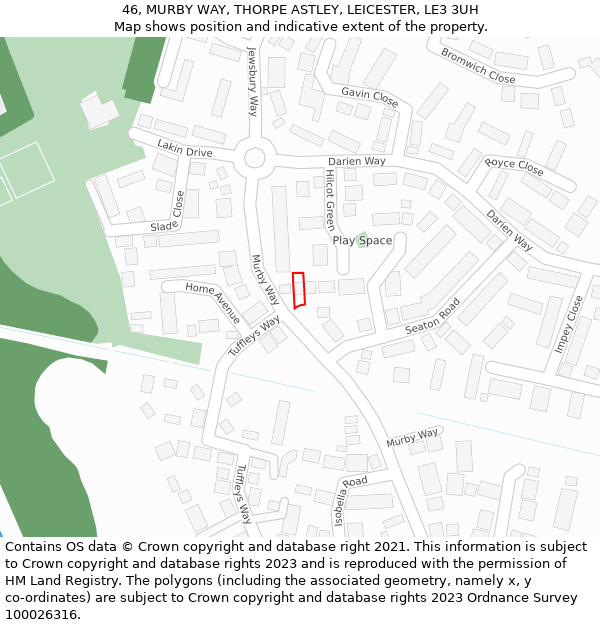 46, MURBY WAY, THORPE ASTLEY, LEICESTER, LE3 3UH: Location map and indicative extent of plot