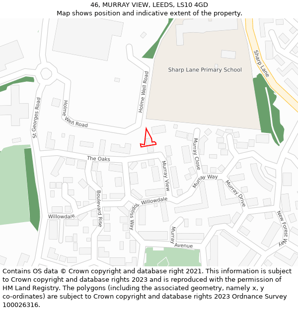 46, MURRAY VIEW, LEEDS, LS10 4GD: Location map and indicative extent of plot