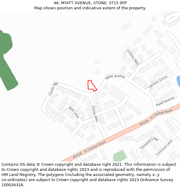 46, MYATT AVENUE, STONE, ST15 0FP: Location map and indicative extent of plot