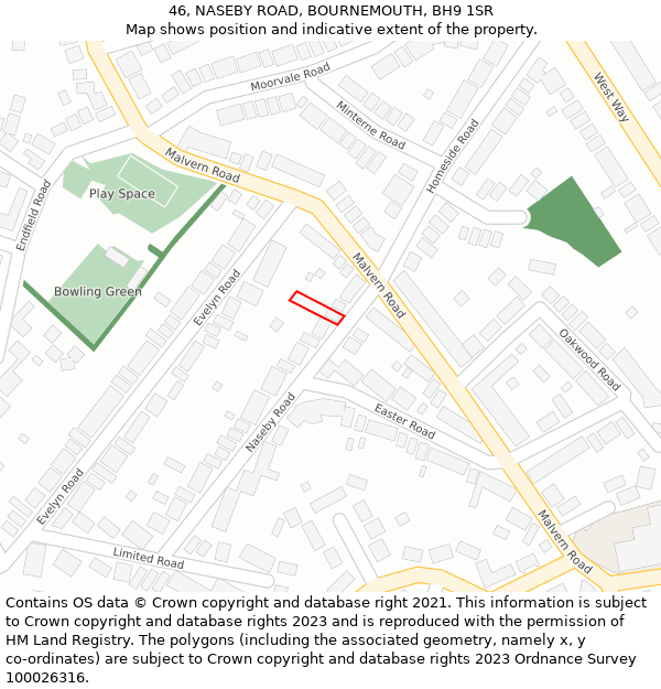 46, NASEBY ROAD, BOURNEMOUTH, BH9 1SR: Location map and indicative extent of plot
