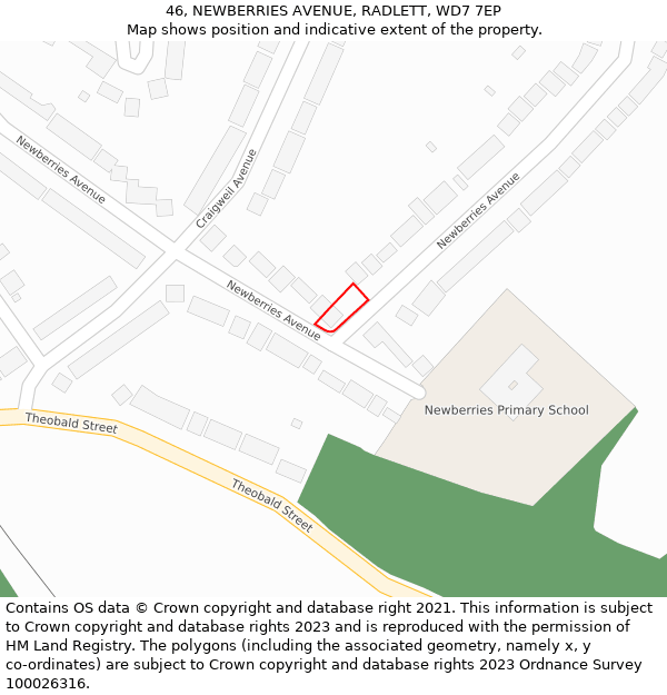 46, NEWBERRIES AVENUE, RADLETT, WD7 7EP: Location map and indicative extent of plot