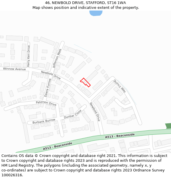 46, NEWBOLD DRIVE, STAFFORD, ST16 1WA: Location map and indicative extent of plot
