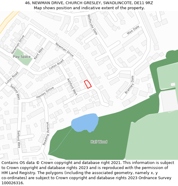 46, NEWMAN DRIVE, CHURCH GRESLEY, SWADLINCOTE, DE11 9RZ: Location map and indicative extent of plot