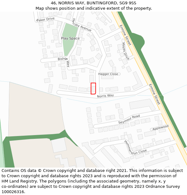 46, NORRIS WAY, BUNTINGFORD, SG9 9SS: Location map and indicative extent of plot