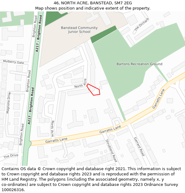 46, NORTH ACRE, BANSTEAD, SM7 2EG: Location map and indicative extent of plot