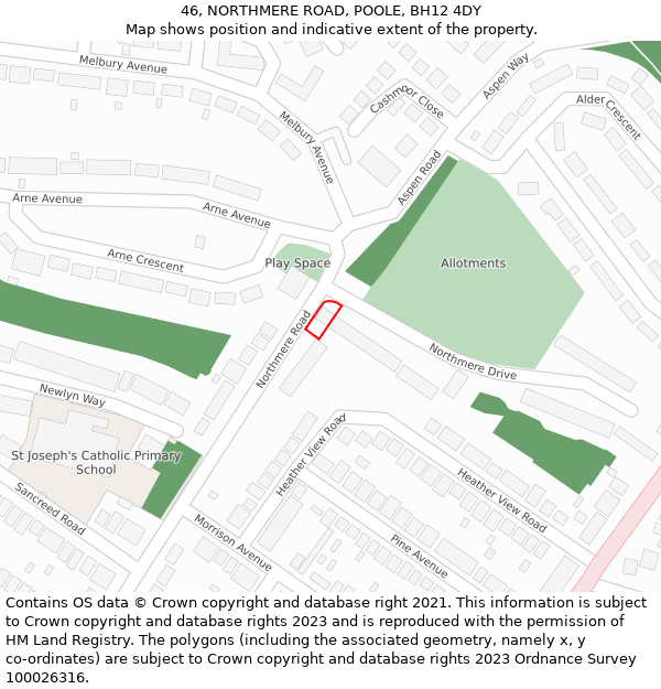 46, NORTHMERE ROAD, POOLE, BH12 4DY: Location map and indicative extent of plot