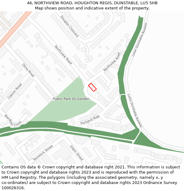 46, NORTHVIEW ROAD, HOUGHTON REGIS, DUNSTABLE, LU5 5HB: Location map and indicative extent of plot