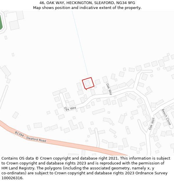 46, OAK WAY, HECKINGTON, SLEAFORD, NG34 9FG: Location map and indicative extent of plot