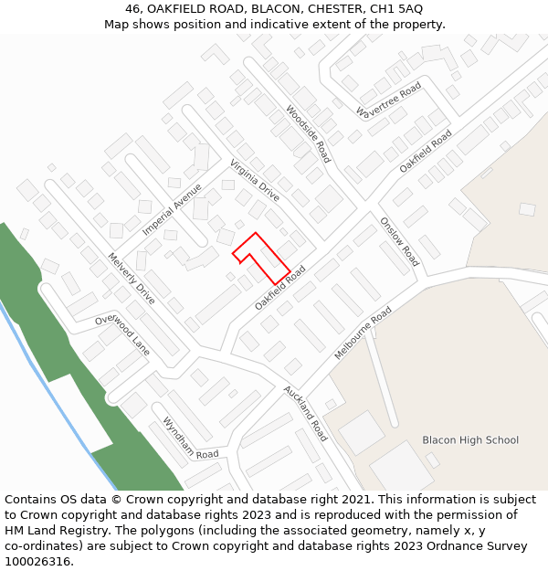 46, OAKFIELD ROAD, BLACON, CHESTER, CH1 5AQ: Location map and indicative extent of plot