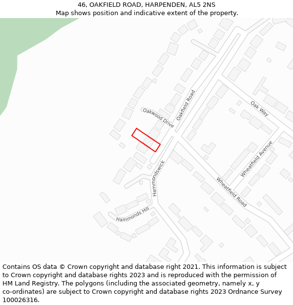 46, OAKFIELD ROAD, HARPENDEN, AL5 2NS: Location map and indicative extent of plot