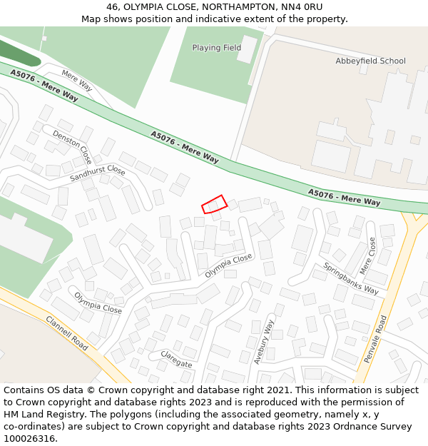46, OLYMPIA CLOSE, NORTHAMPTON, NN4 0RU: Location map and indicative extent of plot