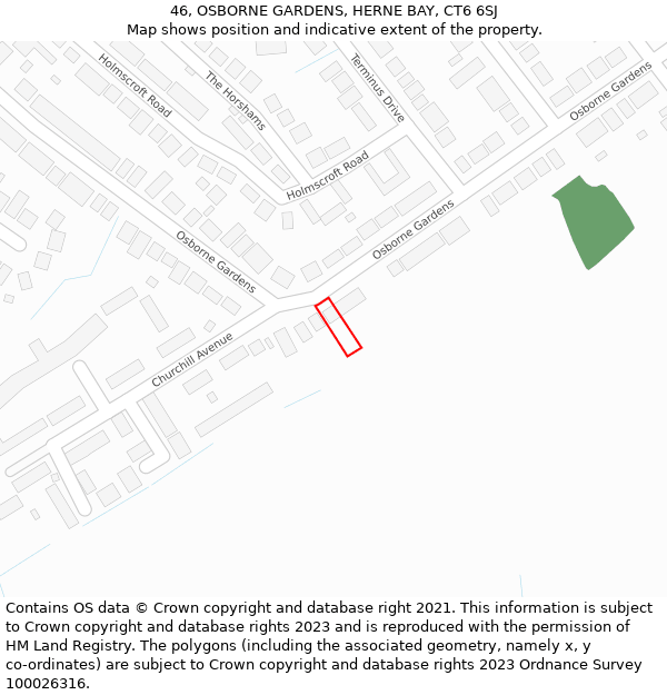 46, OSBORNE GARDENS, HERNE BAY, CT6 6SJ: Location map and indicative extent of plot