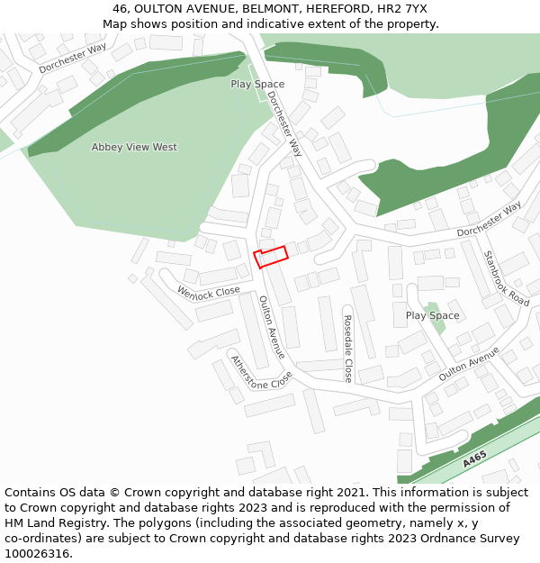 46, OULTON AVENUE, BELMONT, HEREFORD, HR2 7YX: Location map and indicative extent of plot