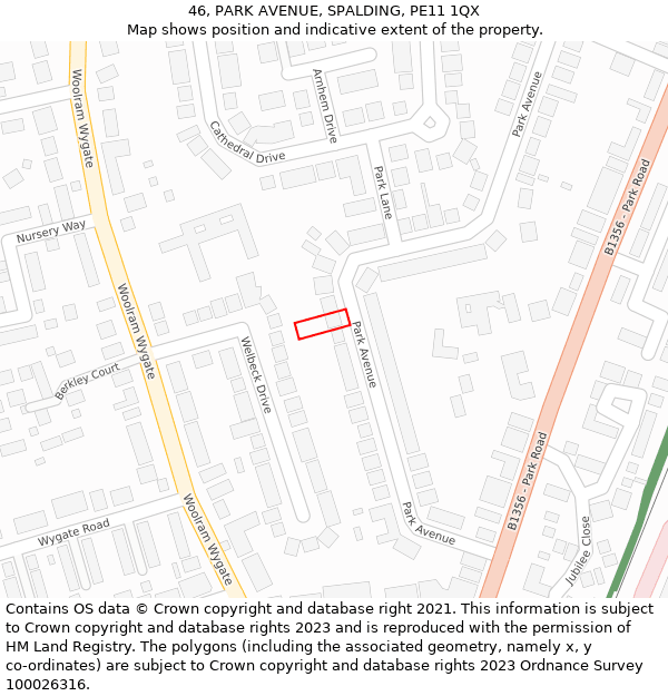 46, PARK AVENUE, SPALDING, PE11 1QX: Location map and indicative extent of plot