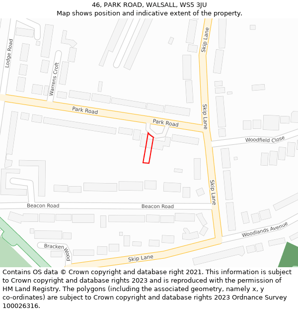 46, PARK ROAD, WALSALL, WS5 3JU: Location map and indicative extent of plot