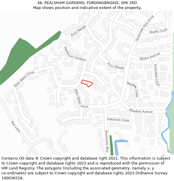 46, PEALSHAM GARDENS, FORDINGBRIDGE, SP6 1RD: Location map and indicative extent of plot