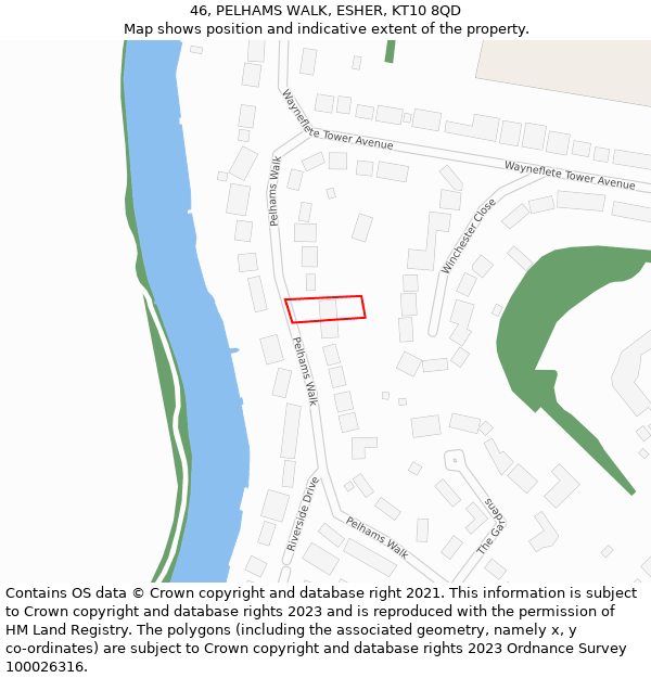 46, PELHAMS WALK, ESHER, KT10 8QD: Location map and indicative extent of plot