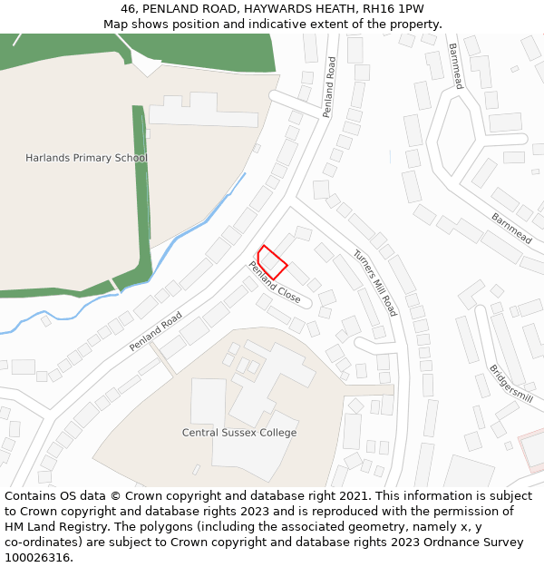 46, PENLAND ROAD, HAYWARDS HEATH, RH16 1PW: Location map and indicative extent of plot