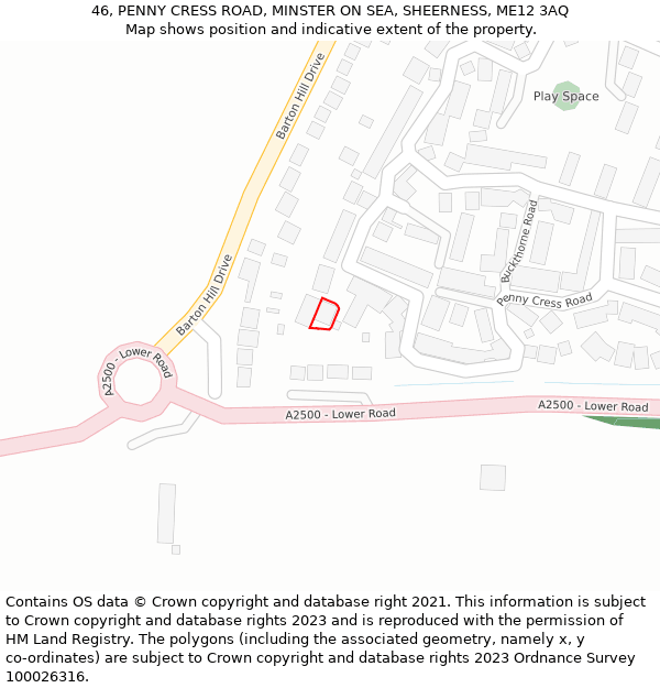 46, PENNY CRESS ROAD, MINSTER ON SEA, SHEERNESS, ME12 3AQ: Location map and indicative extent of plot