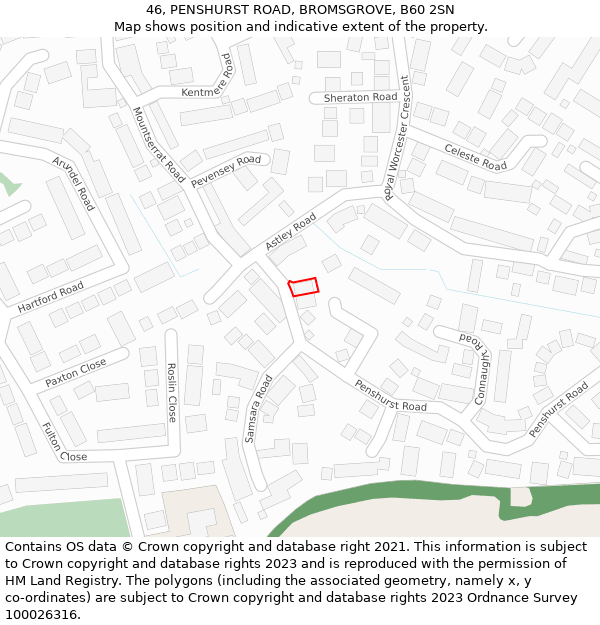 46, PENSHURST ROAD, BROMSGROVE, B60 2SN: Location map and indicative extent of plot