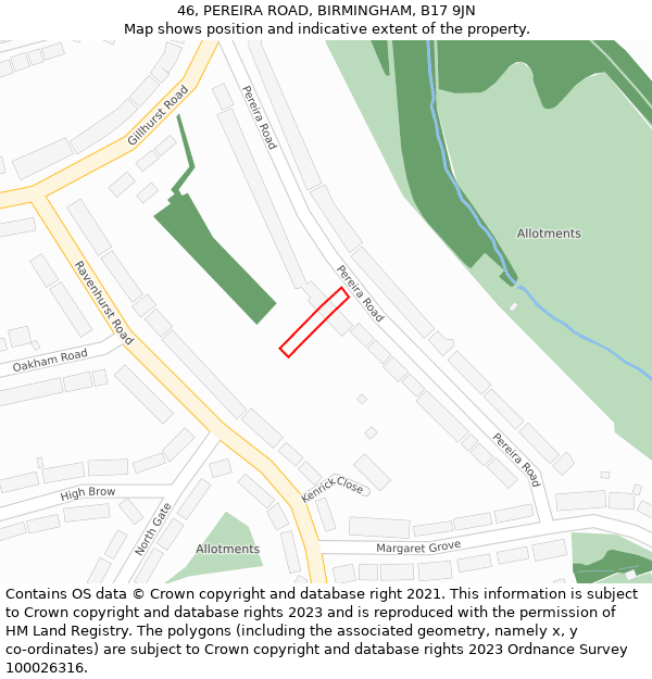 46, PEREIRA ROAD, BIRMINGHAM, B17 9JN: Location map and indicative extent of plot