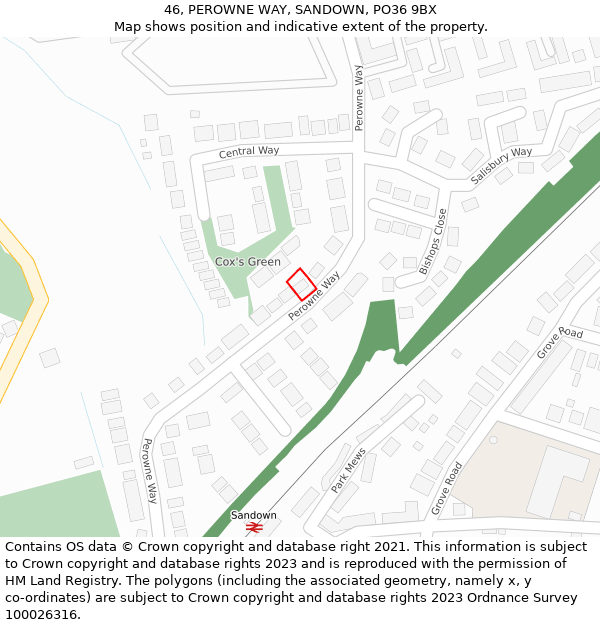 46, PEROWNE WAY, SANDOWN, PO36 9BX: Location map and indicative extent of plot