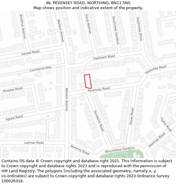 46, PEVENSEY ROAD, WORTHING, BN11 5NS: Location map and indicative extent of plot