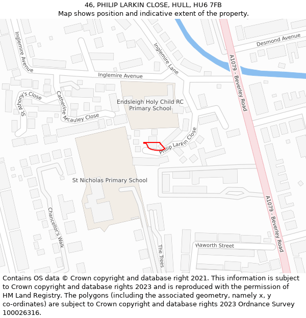 46, PHILIP LARKIN CLOSE, HULL, HU6 7FB: Location map and indicative extent of plot