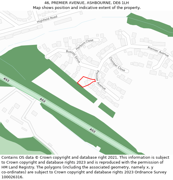 46, PREMIER AVENUE, ASHBOURNE, DE6 1LH: Location map and indicative extent of plot