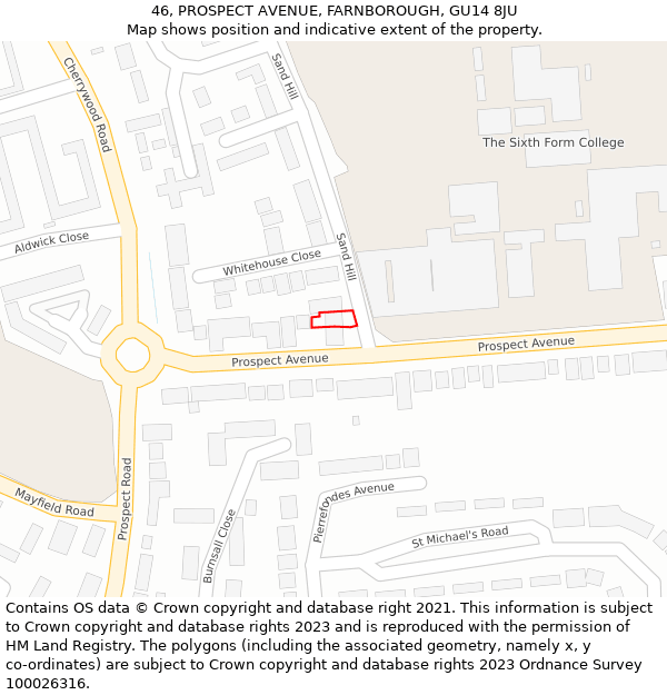 46, PROSPECT AVENUE, FARNBOROUGH, GU14 8JU: Location map and indicative extent of plot